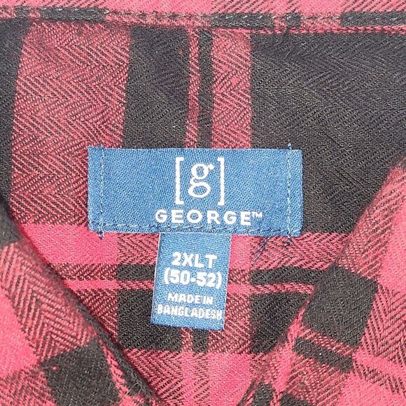 George Button-Down Flannel Shirt Men's 2XLT Red Plaid Check Pockets - Picture 4 of 5